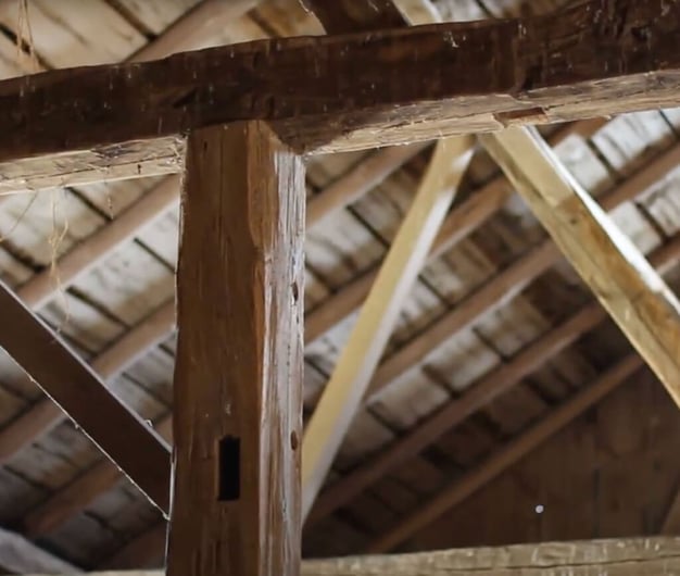 Hand Hewn Beams Inside Wisconsin Barn