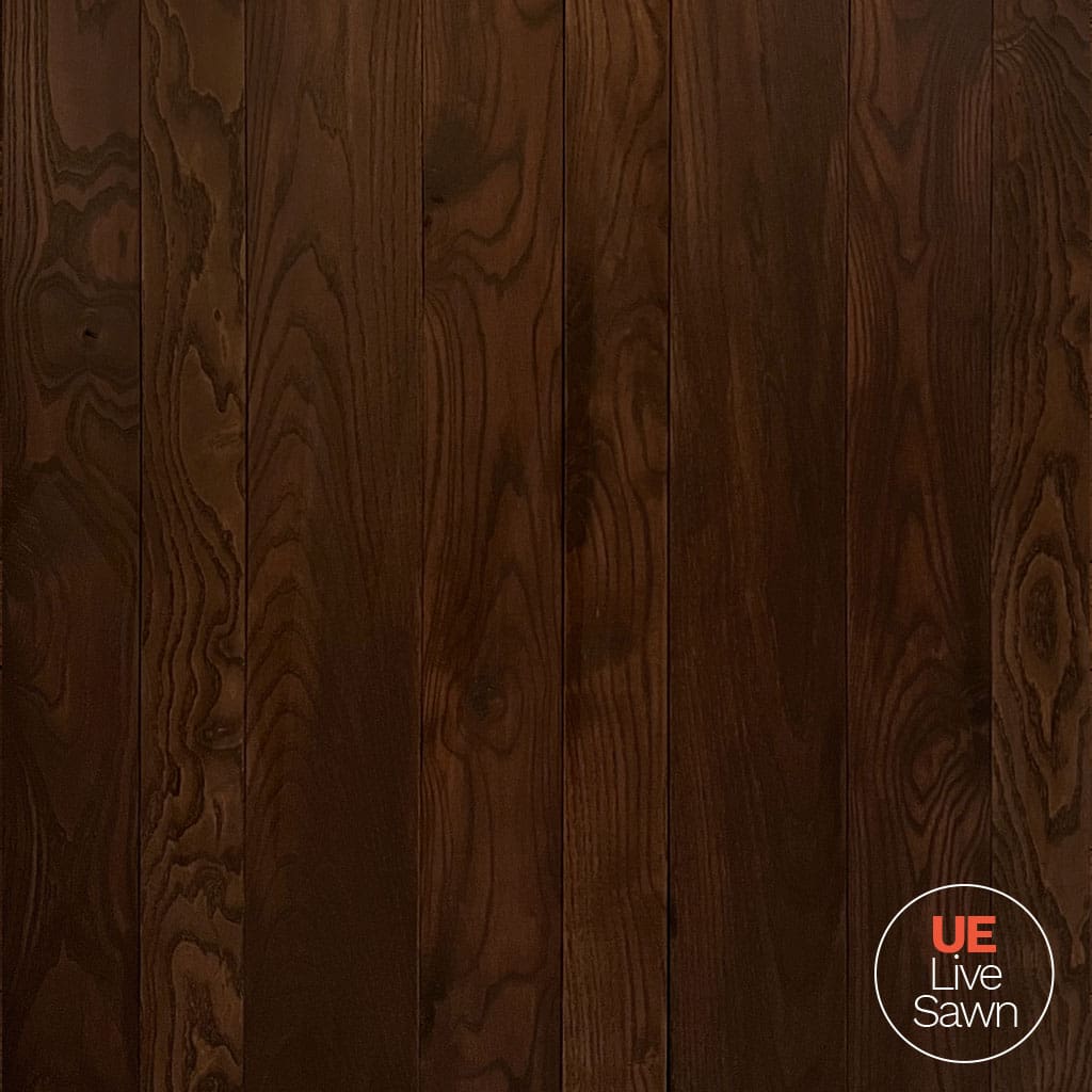 Live Sawn Solid Ash Flooring in Deep Brown Finish