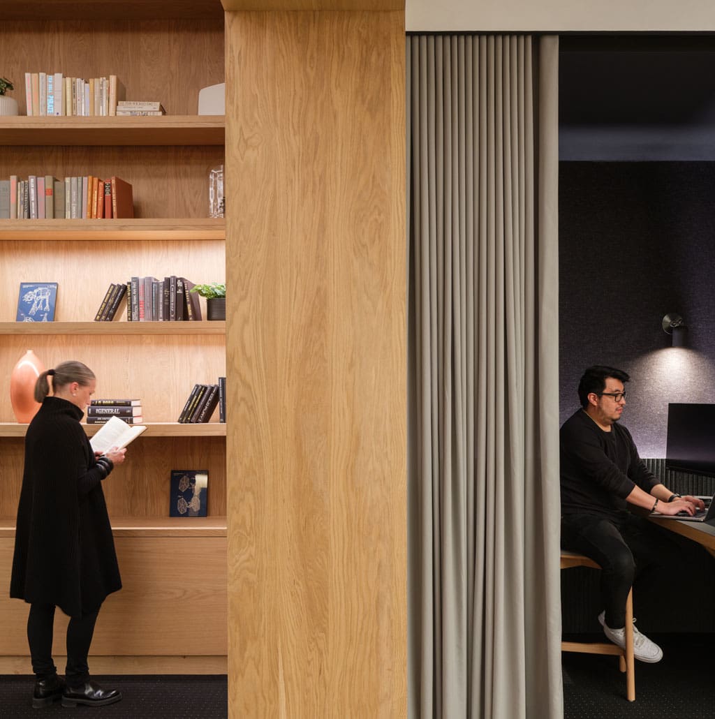 Live Sawn White Oak Veneer Paneling and millwork in an office setting