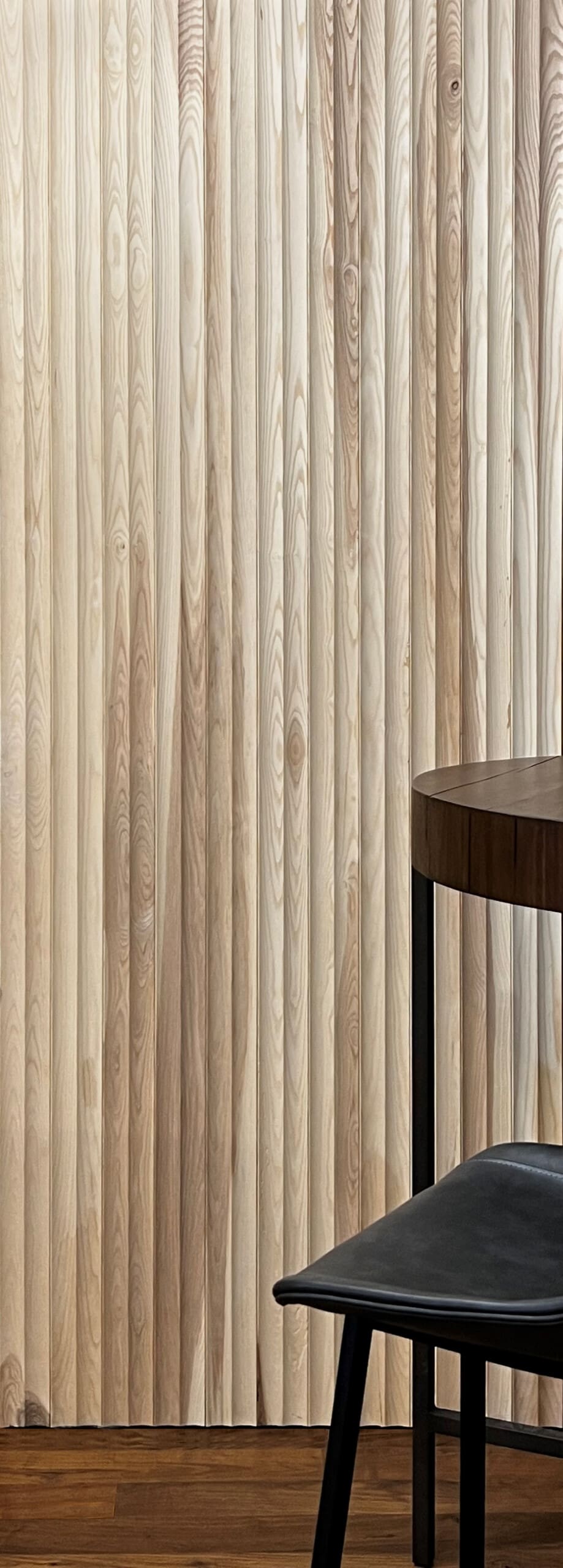 Natural Urban Ash Fluted Wood Wall Planks Installation