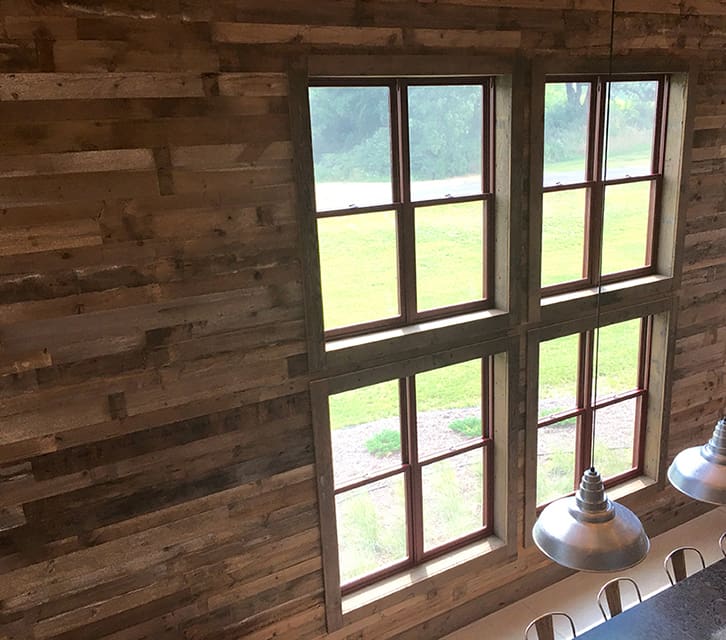 Reclaimed Smooth Back Pine Cladding Feature Wall in a residential dining room
