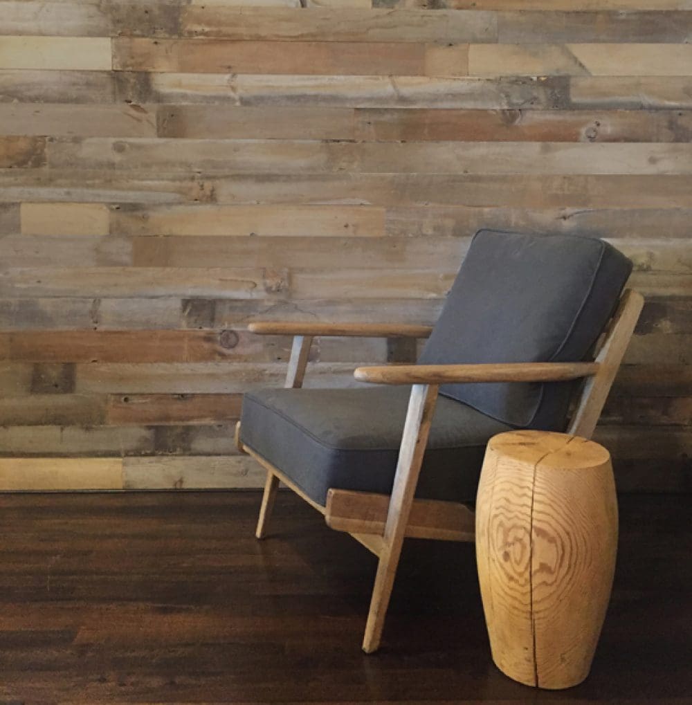 Reclaimed Smooth Back Pine Cladding in a rustic feature wall installation