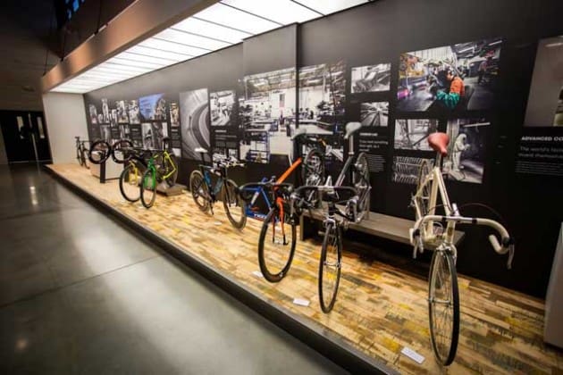 Reclaimed Factory Maple Flooring installed at a retail bicycle store