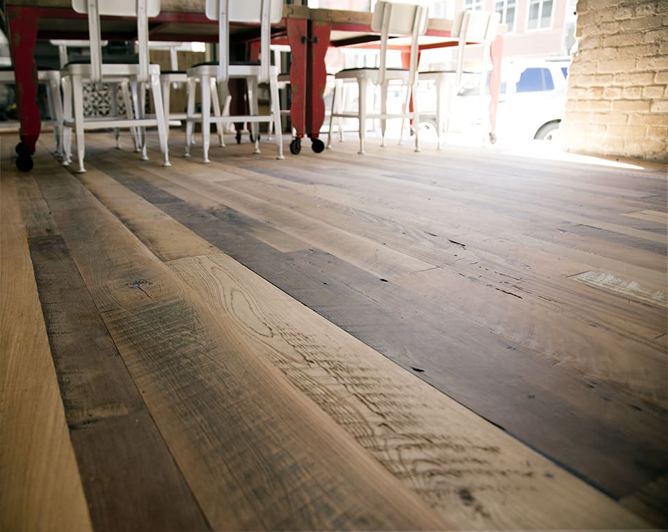Reclaimed Mixed Hardwood Flooring hospitality installation
