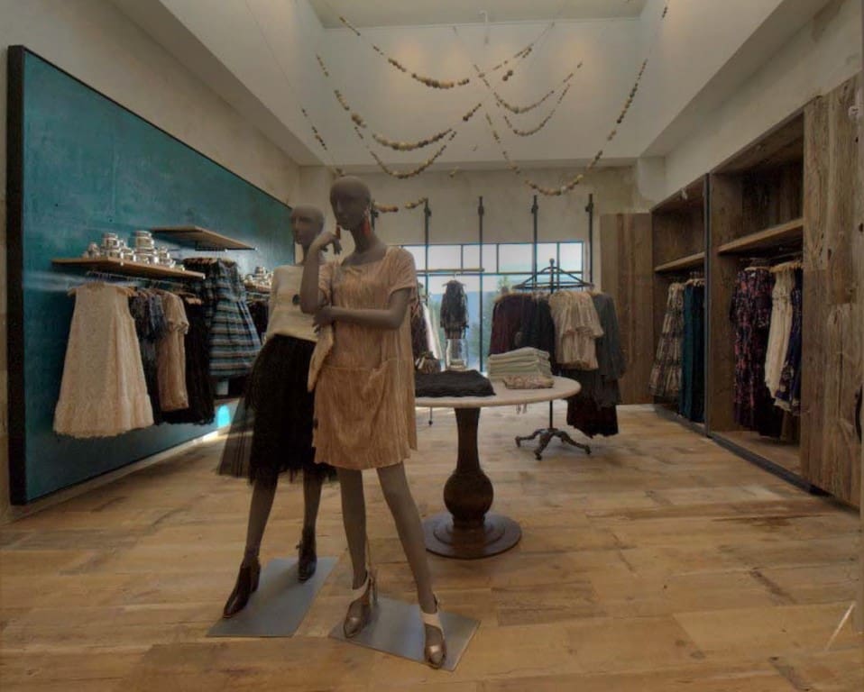 Reclaimed Patina Pine Flooring installed in a retail clothing boutique