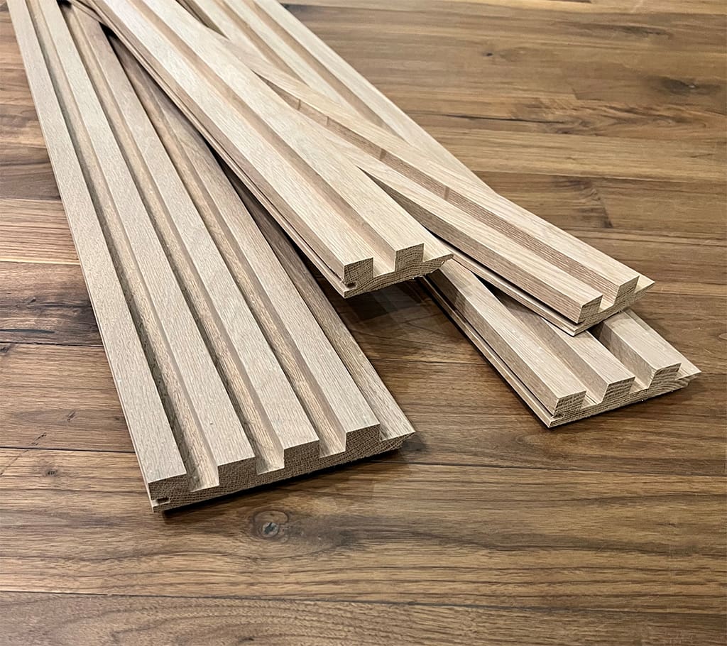 Solid Classic Slat Wood Wall Planks prior to installation