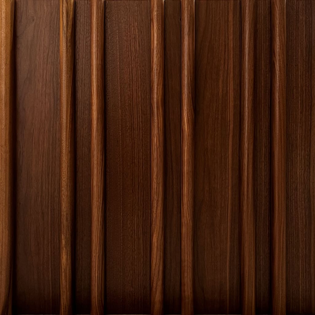 Torus Slat Wood Wall Panel in Walnut with Custom Gap Spacing