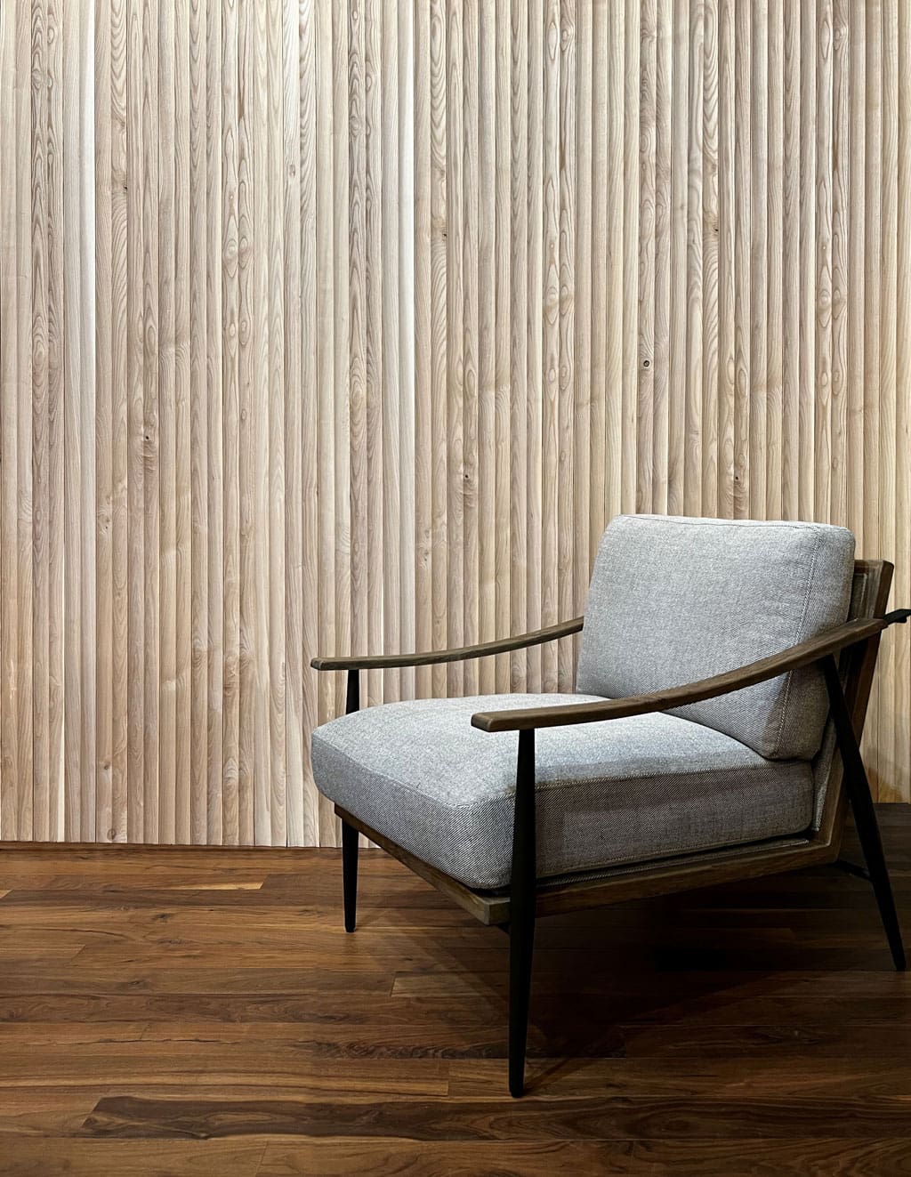 Urban Ash Solid Fluted Slat Wood Wall Planks Installation