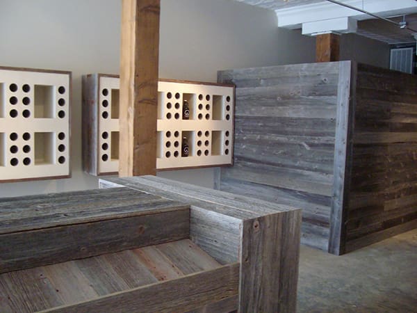 Weathered Gray Interior Cladding installed on retail fixtures in a West Coast winery