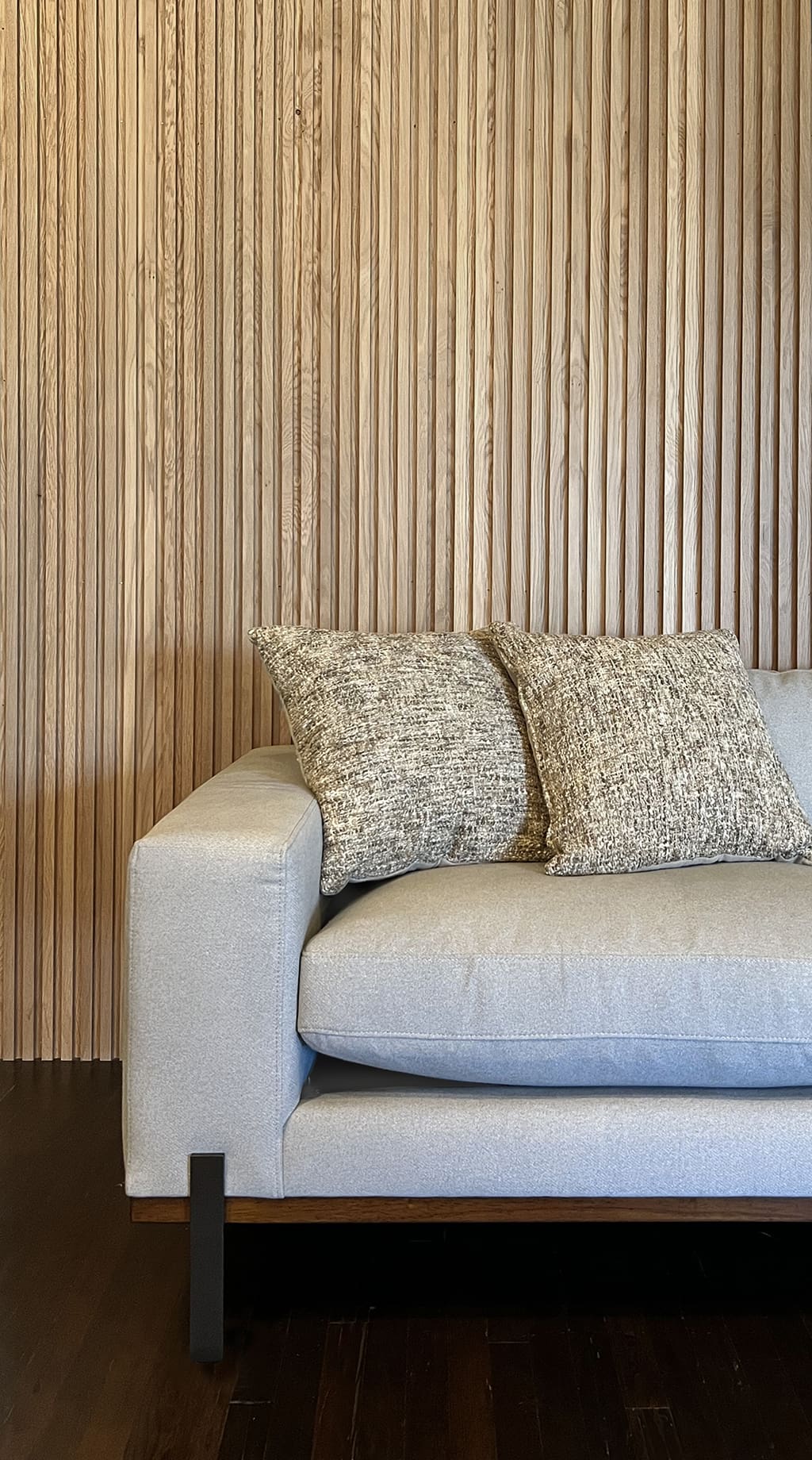 White Classic Slat Wood Wall Board in White Oak with Clear Finish Installation