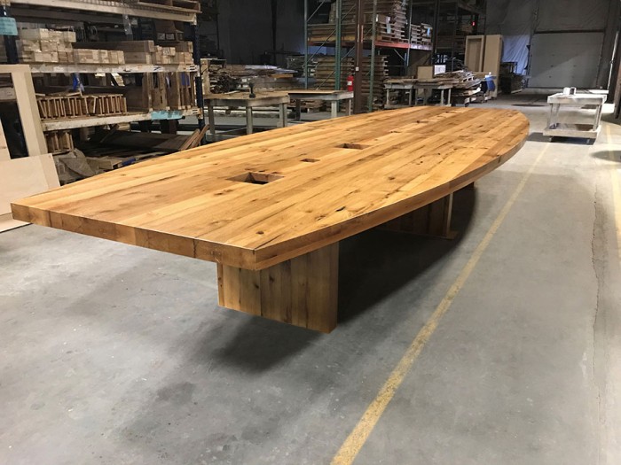 Boat Shaped Conference Table on Factory Floor