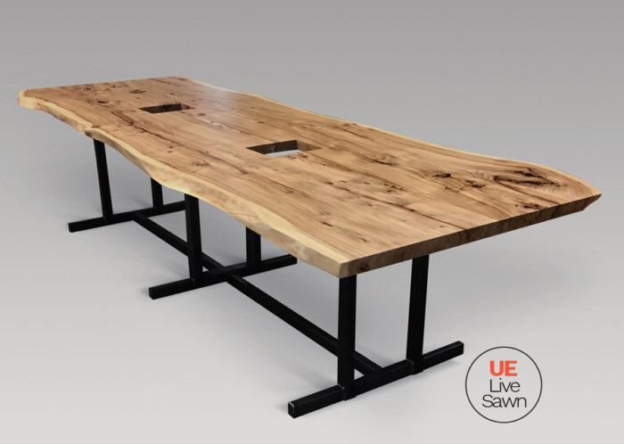 Elm Conference Table with Live Edge and Data Management - Side View