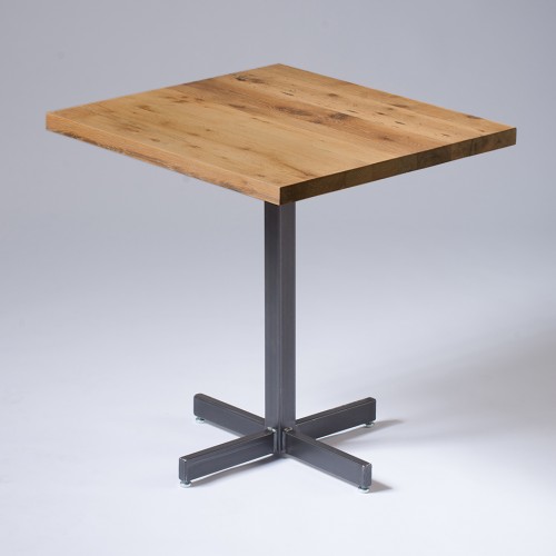 X Base Cafe Table with Oak Top Finished in Matte Clear
