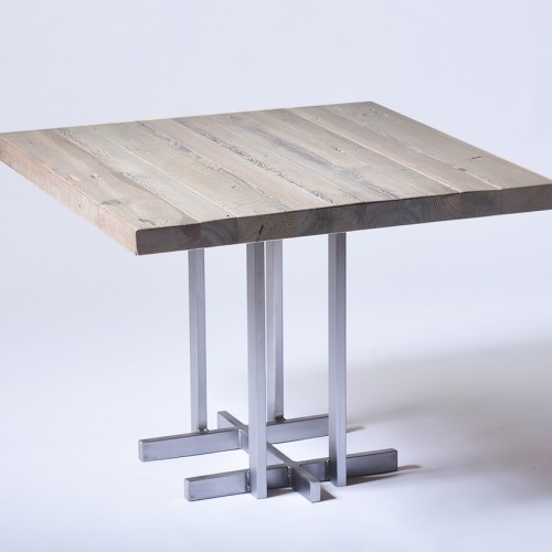 Wright Base Cafe Table with Pine Top Finished in Silver
