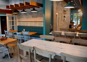 Reclaimed Tables and Seating at Ancora Coffee in Madison