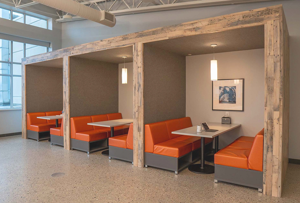 Reclaimed Factory Maple Booths at Waukesha Office