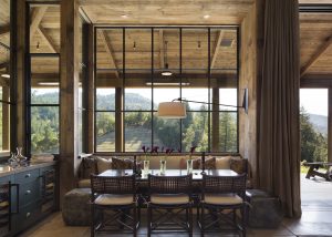 Reclaimed Rough Back Pine Cladding inside Napa Cabin Dining Kitchen