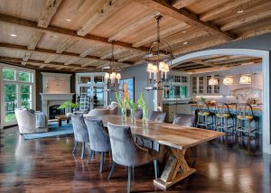 Timbers Ceiling Cladding Flooring and Reclaimed Dining Table in Door County Residence