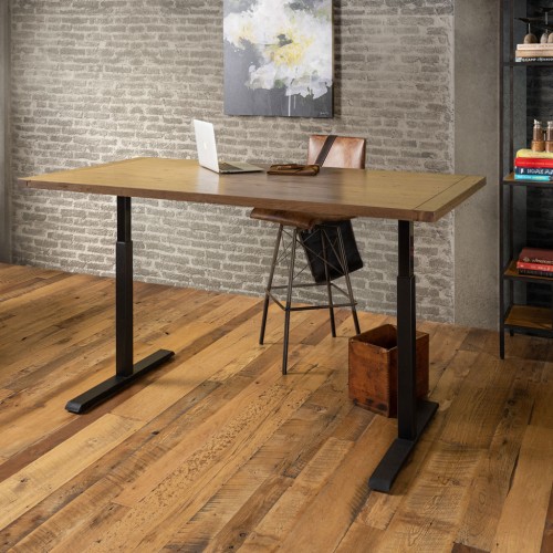 Adjustable Height Desk with White Oak Top in Light Smokehouse Finish