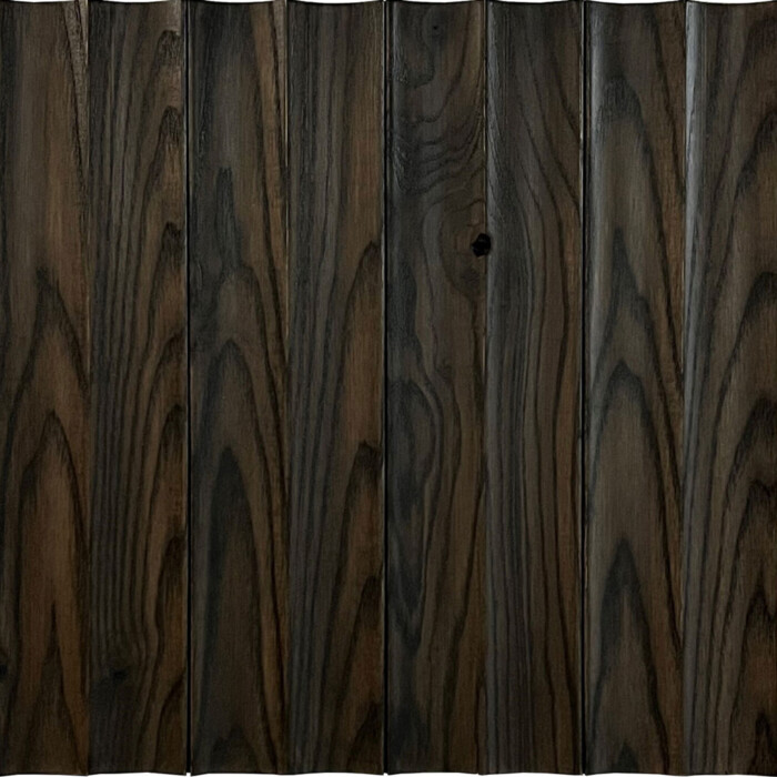 Urban Ash Fluted Wood Wall Plank Swatch in Smoke Finish