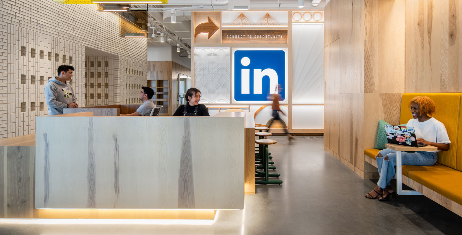 LinkedIn Office Lobby Featuring Urban Wood Ash Veneer Panels in Matte Clear