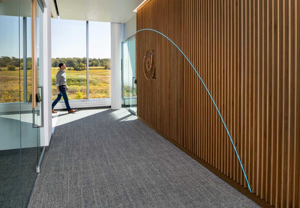 Classic Slat Wood Wall Panel Installed at Pharmaceutical Company