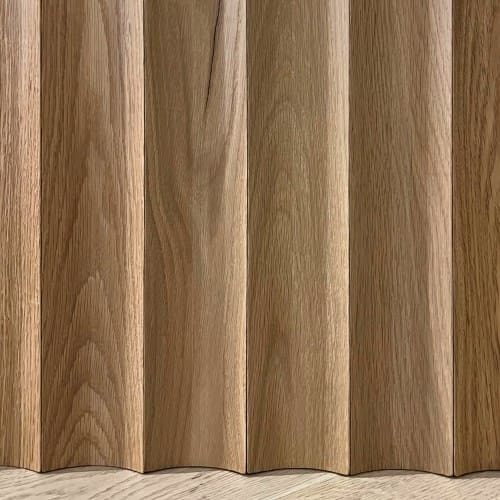 Wide fluted wall panel in white oak closeup