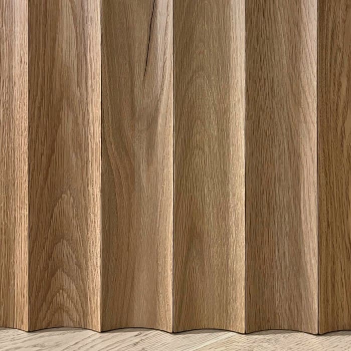 Wide fluted wall panel in white oak closeup